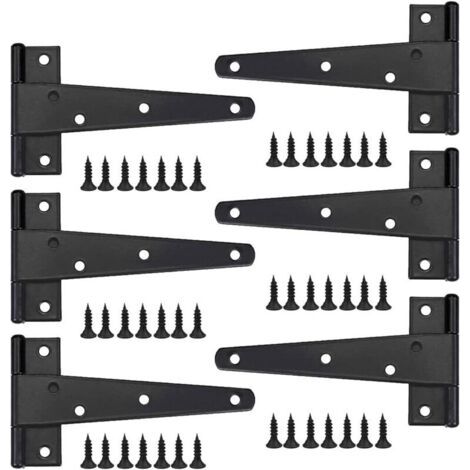 Charniere Porte Lourde 6pcs, Charniere Porte 6 Pouces, Charnire en T Noires, Charniere Plate Inox Charnires de Portes en Fer Charnires Robustes pour Portes, Fentres, Abris de Jardin
