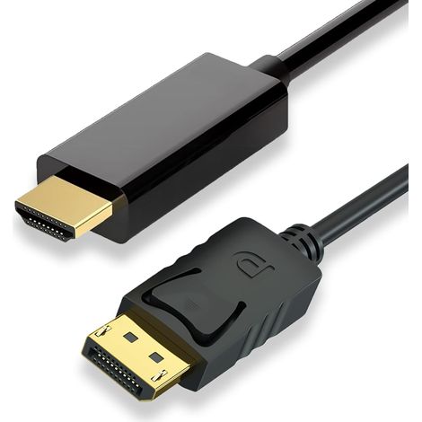 (Noir) Câble vers HDMI 70.86in Uni directionnel Mâle DP à Mâle HDMI Cable Adaptateur, Transmission Audio 7.1, connecteurs plaqués Or, Compatible PC