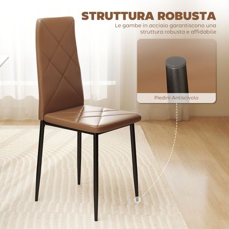 Lot de 4 chaises salle à manger design, dossier haut marron en similicuir, piètement acier, 41x50x97 cm (1/5)