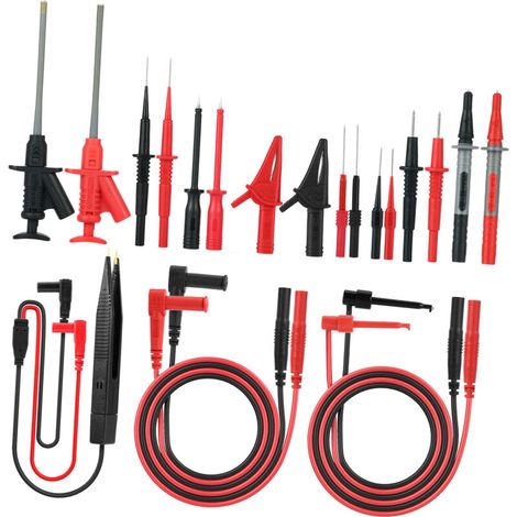 MK30 21 pièces Kits de câbles de test électroniques multimètre avec pinces crocodile embouts de sondes remplaçables Kit d'accessoires pour multimètre numérique DMM et pinces ampèremétriques (1/5)