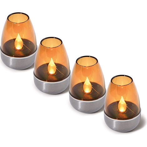4 bougies solaires en acier inoxydable