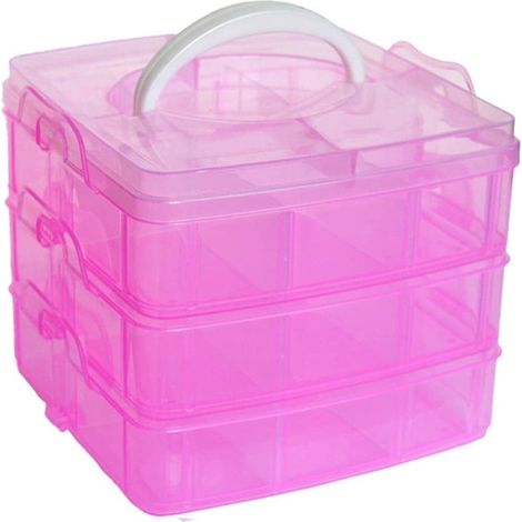 Boîte de rangement rose à 3 niveaux Casewin, empilable et avec séparateurs, pour fournitures artistiques, perles à repasser, ruban (1/5)