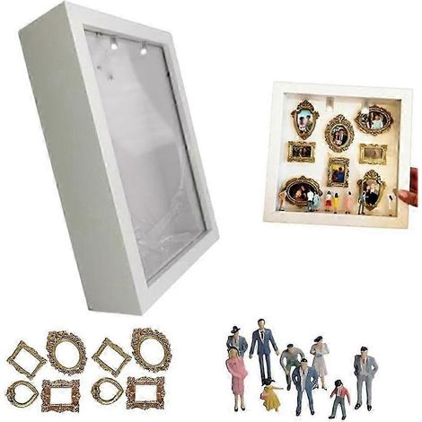 Boîte silhouette de mini-musée à monter soi-même avec cadre doré et petite statue, idéale comme cadeau d'anniversaire de mariage (1/5)