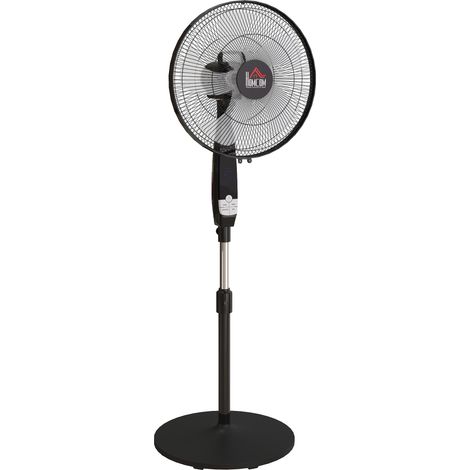 Ventilateur sur pied hauteur réglable oscillant 85° 3 vitesses 50 W avec écran LED télécommande minuterie Ø 42 cm noir