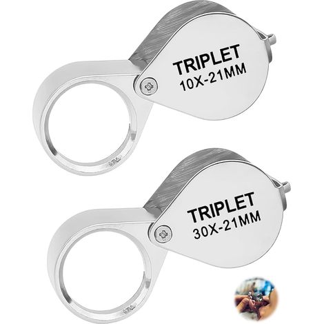 Lot de 2 Loupe de Poche Pro (30X+10X) - Portable Pliable pour Horloger Bijoutier, Lecture Détail & Inspection Haute Précision