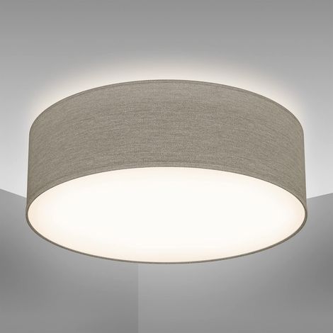 Plafonnier textile couleur taupe, éclairage plafond design moderne et sobre, éclairage bureau, rond Ø30cm, douille E27, livré sans ampoule (1/5)