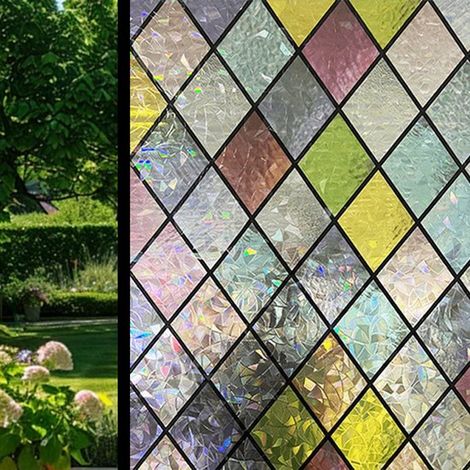 Lámina de privacidad con efecto vidriera para ventanas de cristal,adhesivo estático con efecto arcoíris,45 x 200 cm (1/5)