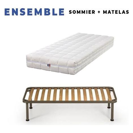 Matelas 100x200 + Sommier + pieds + Oreiller Mémoire + Protège Matelas Offerts - contact latex - Compatible Sommiers Electriques - 80 Kg/m3 - Hauteur 21 cm - Soutien Souple (1/5)