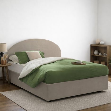 Dmora - Cama matrimonial Dmende, Cama contenedor con tapizado en ecopiel, 100% Made in Italy, Apertura frontal, con colchón Cm 160x200 incluido, Tórtola (1/5)