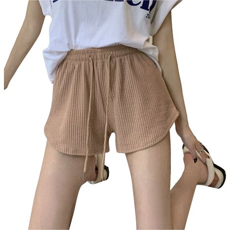 Short De Sport Pour Femme - Taille Haute Élastique Avec Cordon - Pour Running Et Yoga - Marron Taille L (1/5)