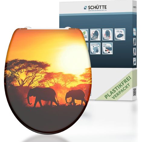 SCHÜTTE WC-Sitz aus Duroplast mit Absenkautomatik und Schnellverschluss Toilettendeckel mit Motiv Klodeckel Elefant Afrikanisch 82360