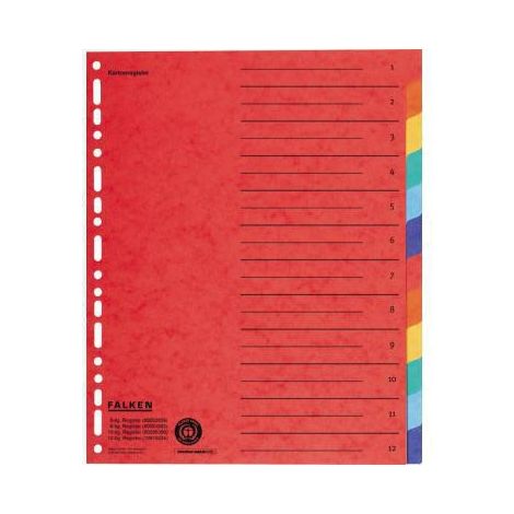 FALKEN Ordnerregister Falken DIN A4 Überbreite blanko Manilakarton mehrfarbig 12Registerblätter (1/4)