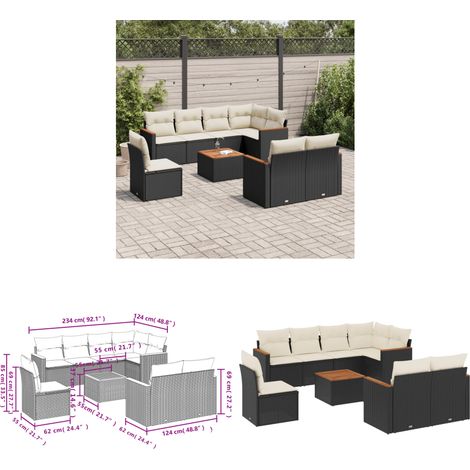 9-tlg. Garten-Sofagarnitur mit Kissen Schwarz Poly Rattan - Gartenmöbel Set - Gartensorte - Outdoor Möbel - Lounge Sofa - Esstisch - Home & Living (1/3)