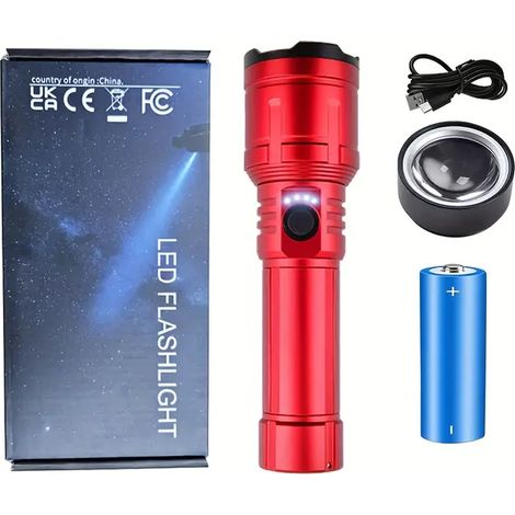 Aurora einziehbare LED-Außentaschenlampe, Gehäuse aus Aluminiumlegierung, hohe Lichtintensität, Batterieanzeige, USB-Direktladung, rot.