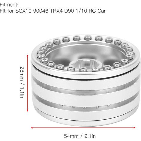 4 pièces Jantes Alliage Aluminium Beadlock 1,9 pouces pour SCX10 90046 TRX4 D90 - Argent Blanc Voiture RC 1/10 (1/5)