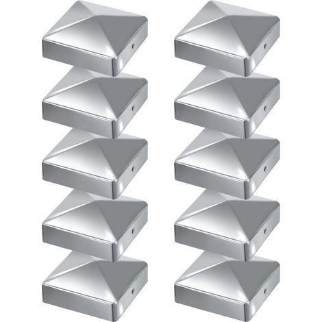 10 pcs Capuchon de poteau Chapeau de poteau forme pyramide 100x100mm Argent (1/5)