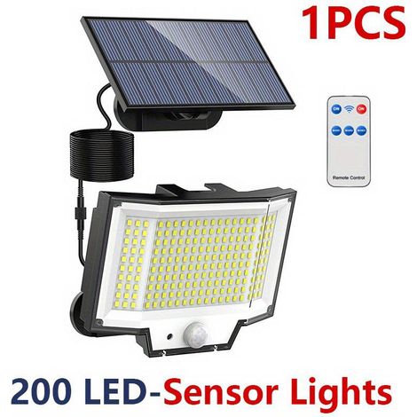 Lampe Solaire Extérieur Jardin 200 led 2000lm IP65 Capteur 270° 3 Modes Éclairage Projecteur Luminaire Spot [Classe énergétique E] (1/5)