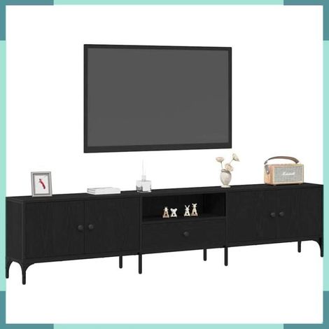 Meuble TV - 863677 - Chêne noir - 200 x 25 x 44 cm - 4 portes et tiroir (1/5)
