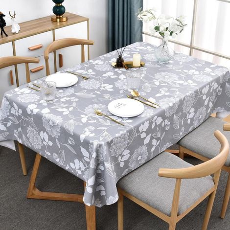 Nappe en toile cirée grise à fleurs 137x137 cm lavable imperméable PVC Outdoor