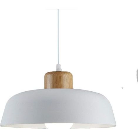 Ineasicer Lampe à suspension en métal rond simple et moderne nordique, Grand plafonnier E27 finition bois, Lumière suspendue de couleur vive pour salon de chambre à coucher de cuisine (Blanc) (1/4)