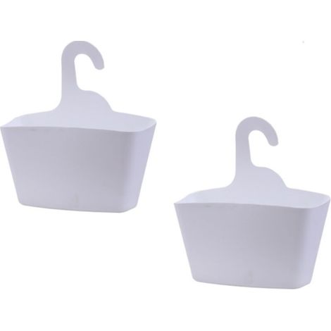 2 pcs Panier de douche avec crochet de suspension, Polypropylène, Panier multifonctionnel, Blanc (1/4)