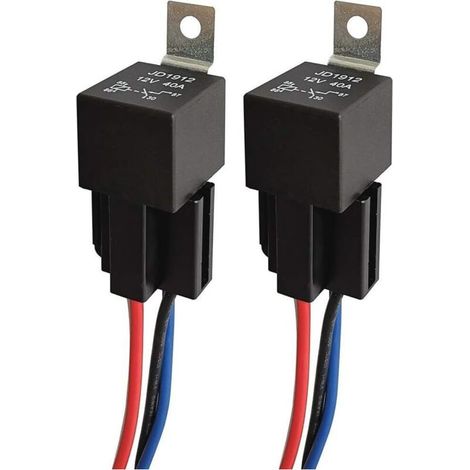 Lot de 2 Faisceau de Relais de Voiture JD1912 12V 40A 4 Broches SPST 12 AWG Avec Diode Intégrée pour Camion, Camionnette, Moto, Bateau (1/5)