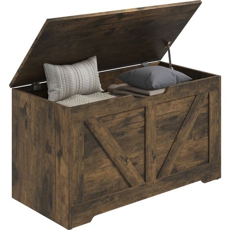 HOMCOM Storage Trunk for Living Room, with Safety Hinge, 80cm, Rustic Brown