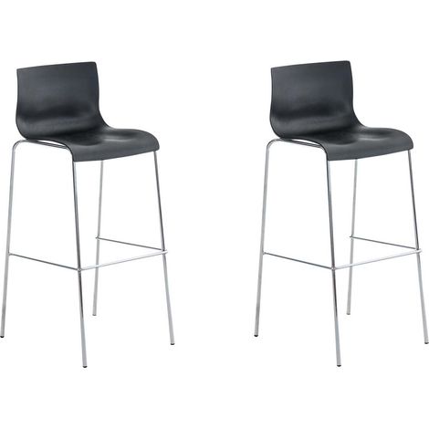 Set di 2 sgabelli da bar in tessuto plastico nero con struttura in metallo cromato e quattro gambe stile chic e moderno 100005566