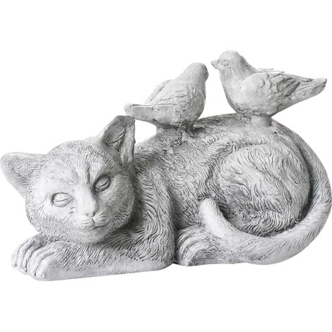 Figura decorativa de MgO gato con pajaros decoración de jardín interior exterior gris Kalela