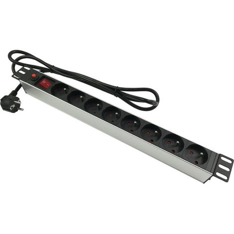 Multiprise 230 V, format rack 19", 8 prises, 1,8 m, avec interrupteur et protection. (1/3)
