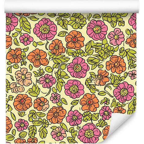 Papier peint à fleurs jaunes et orange pour salon et chambre 50x1000 cm (1/5)