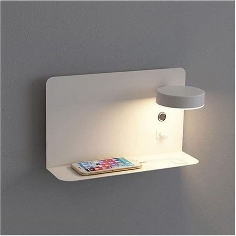 LED-Wandleuchte, 3-farbig dimmbare LED-Wandleuchte mit Schalter und USB-Schnittstelle, Modus für Schlafzimmer, Flur, weiß (rechts) (1/5)
