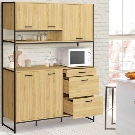 Aparador de cocina DETROIT 140 cm de diseño industrial con 5 puertas y 3 cajones