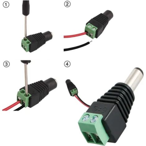 10 fiches CC, connecteur d'alimentation mâle CC, 2,1 mm, borne d'adaptateur CC sans soudure, fiche d'alimentation 12 V pour la surveillance des LED. (1/5)