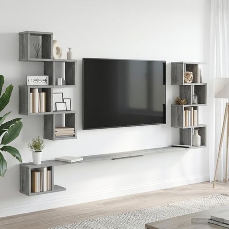vidaXL Mensola per TV da muro Sonoma grigio 180 x 15 x 94 cm