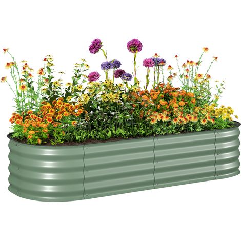 Outsunny jardinera exterior grande de acero galvanizado, para cultivar plantas, con bordes de seguridad, fácil montaje, 150x62x30 cm, verde