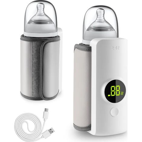 Chauffe-biberon portable avec écran LCD, batterie haute capacité 6000 mAh, maintient le lait au chaud jusqu'à 48 heures, indispensable en voyage (Blanc) (1/5)