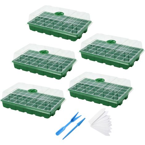 TOQUE Seed Trays 5Pc Clear View With Lids 40 Cell Propagators For Plants Green (1/5)