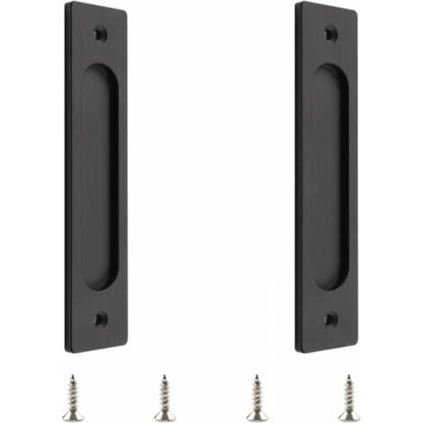 Poignée de porte coulissante rectangulaire avec vis de montage pour porte coulissante (noir mat, 2 pièces) (1/5)
