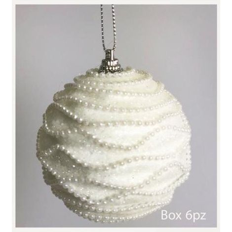 6 sfere palle di natale decorate Ø8 cm per albero di natale - colore bianco
