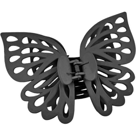 Grande pince à cheveux à prise ferme, double couche, en forme de papillon, avec dents antidérapantes pour queue de cheval-Black (1/5)