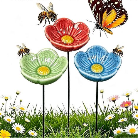 Station d'arrosage en céramique pour abeilles, 3 abreuvoirs en céramique pour fleurs et abeilles, gobelets colorés pour pollinisateurs de jardin, pour pelouse (1/5)