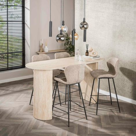 Table bar céramique effet travertin, pieds colonne 180 cm ASCOLI (1/4)