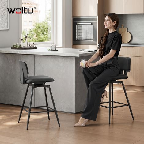 WOLTU Set di 2 Sgabelli da Bar Sgabelli Cucina Sedia da Bar con Schienale e Poggiapiedi, in Velluto di Latte Sgabelli Alti per Cucina Bancone, Nero (1/5)