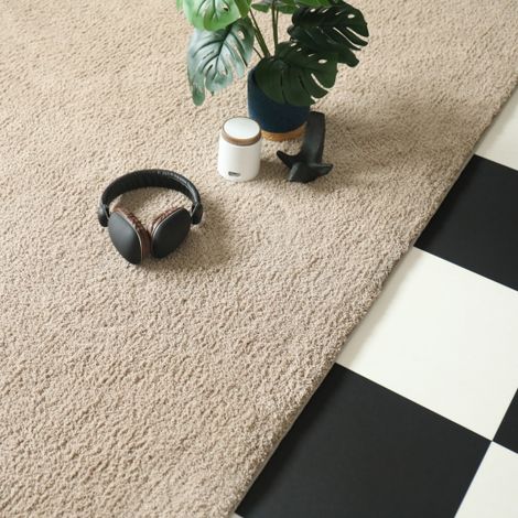 Tapis Cocoon - Grège - Galon fauve - 200 x 200 cm (1/5)