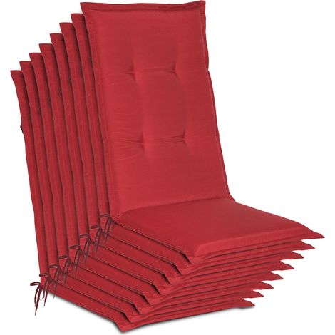 Lot de 8 coussins d'assise pour chaises de jardin Loft HL rouge, 120 x 50 x 6 cm (1/5)
