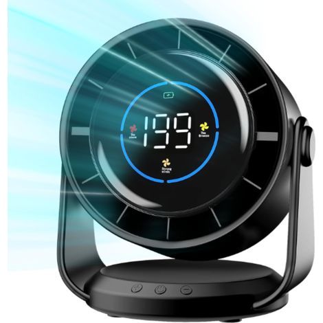 Ventilateur de bureau ultra-silencieux avec écran LED, inclinaison à 120°, 199 vitesses de ventilation, fixation murale, chargement USB-C, portable, noir (1/5)