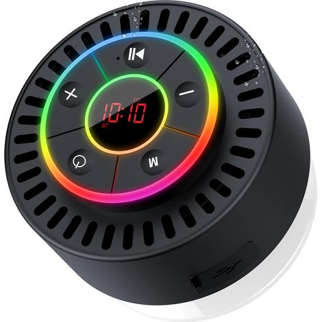 Enceinte Bluetooth sans fil avec un son cristallin, appairage TWS et étanchéité IPX7, 8 heures d'autonomie pour une utilisation sous la douche, en voyage ou en soirée, couleur noire (1/5)