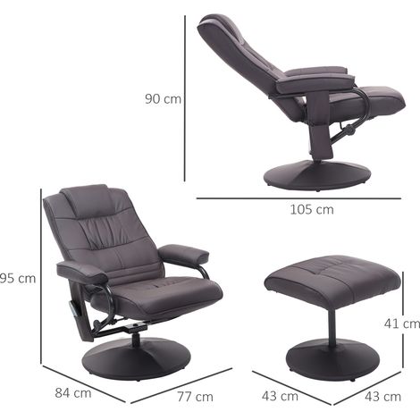 Massagesessel Relaxsessel, inkl. Fußhocker, 10 Vibrationspunkte, 1 Fernbedienung 77 cm x 84 cm x 95 cm, Braun (1/5)