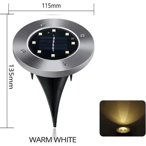(Lot de 2 - 8 LED - Blanc chaud) Lampe solaire disque pour jardin extérieur, lampe solaire enterrée, projecteur, lampe LED solaire à enfouir, décoration de jardin (1/5)
